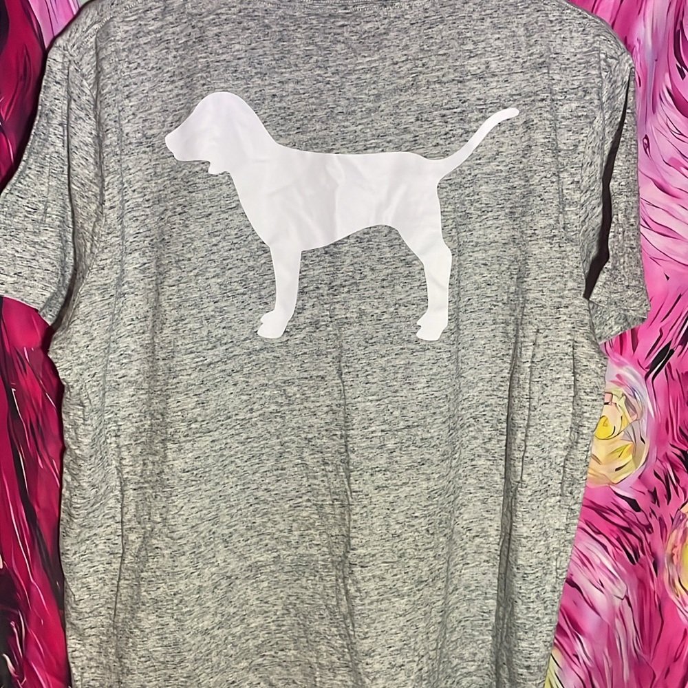 PINK Victoria's Secret Gray T-Shirt with White Dog Silhouette